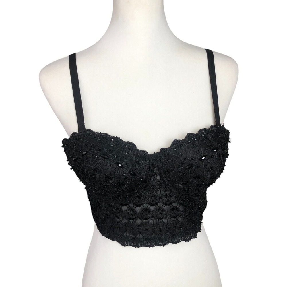 Windsor Black Lace Beaded Crop Bralette/Bustier